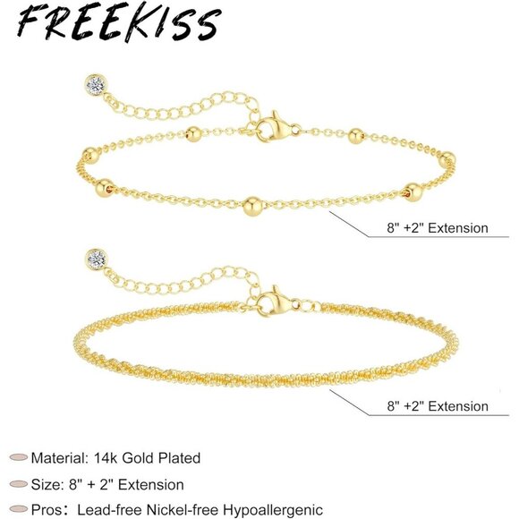 Stackable Figaro GD Beaded Cuban Link Waterproof Adjustable  Anklet for Women - Picture 5 of 8